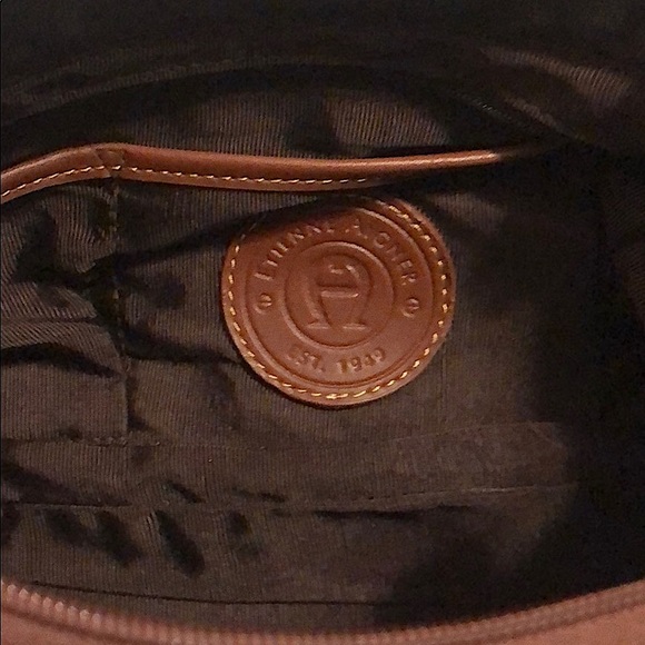 Brown Etienne Aigner Leather & Multi Color Woven Satchel Purse - Picture 4 of 5